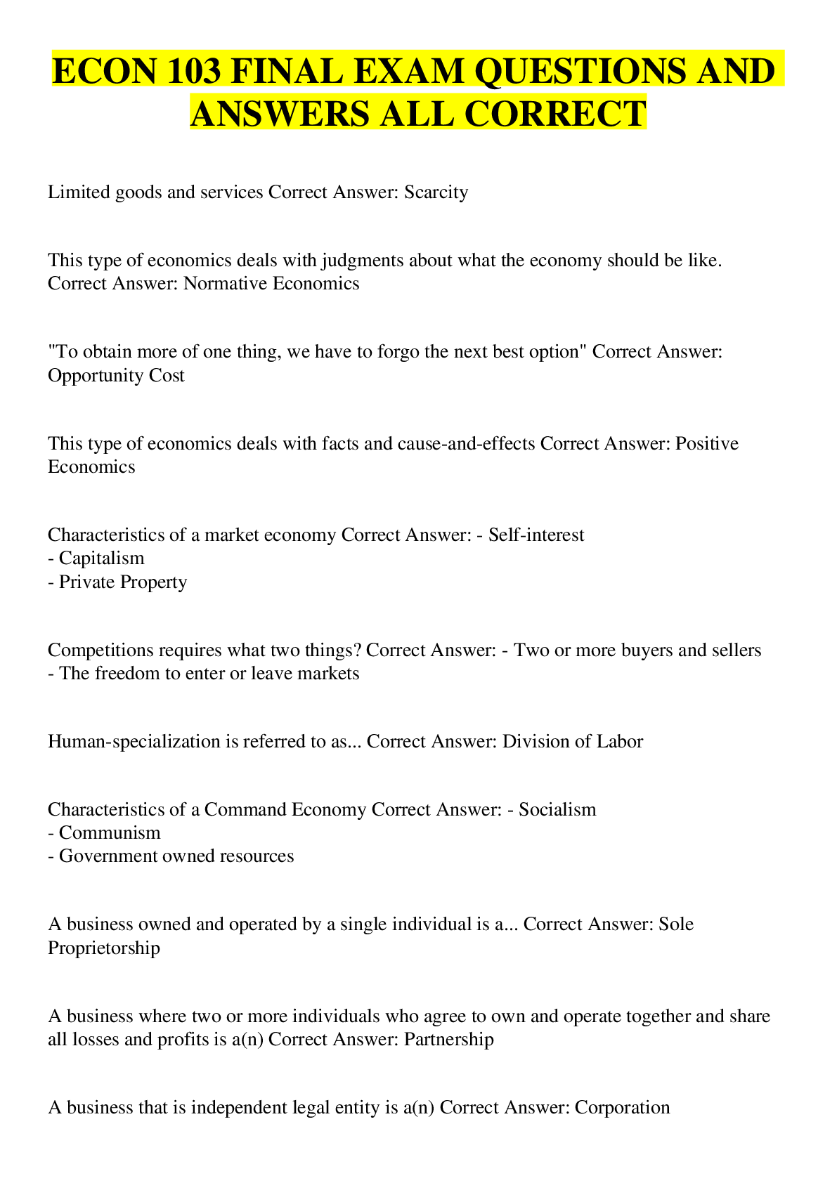 Preview image for ECON 103 FINAL EXAM QUESTIONS AND ANSWERS ALL CORRECT
